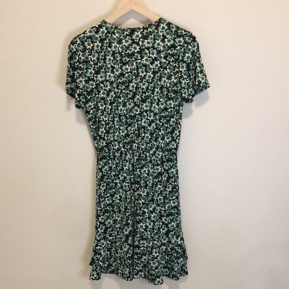 Dex Floral Ruffled Mini Dress Teal Blue Short Sleeve V Neck - Picture 4 of 8